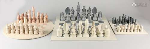 Three stone chess sets. Africa. Polystone. Size: 9 x 25