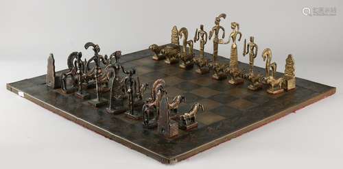 Greek Minotaur chess with chess pieces of bronze and