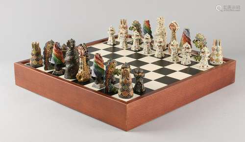 Gaudi ceramics mosaic chess with chess pieces and