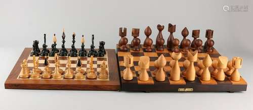 Two chess games. One time set Czech Republic, wooden