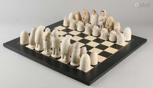 Chess Alaska with porcelain chess pieces and wooden