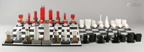 Two chess sets. One time Tebodin set Rotterdam, metal +