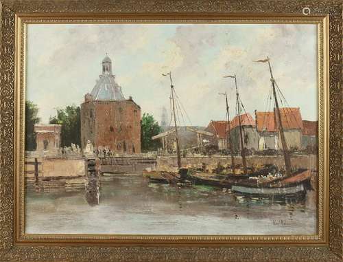 Roel dozeman. 1924 -. Port of Enkhuizen. Oil on linen.