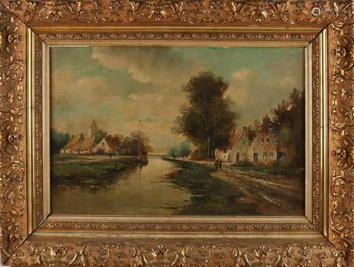 Unsigned. Circa 1900. Dutch landscape in gilt frame.