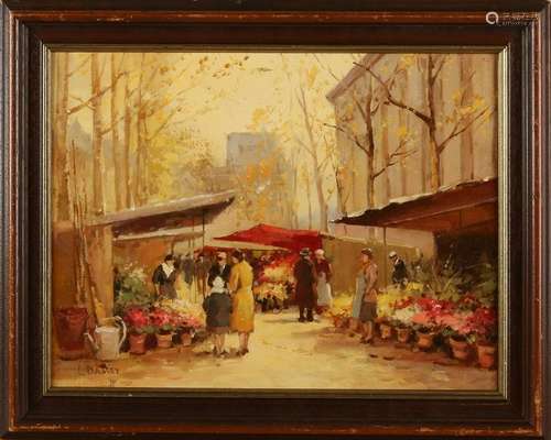 L. Basset. 1948 France. Flower market with Figs. Oil