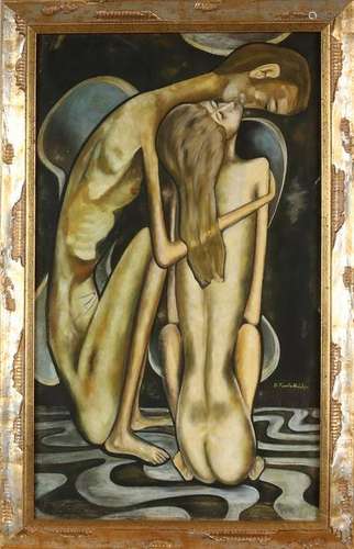 G. Fuentes Hildago. Spanish School. Amorous couple. Oil