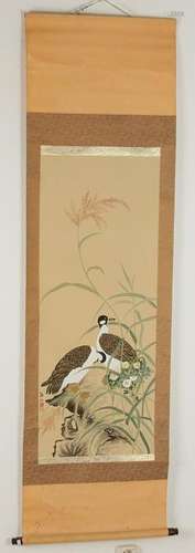 Old / antique Chinese rolschilderij. Signed. Ducks.