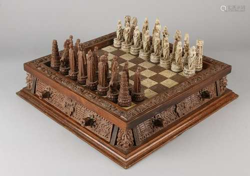 Turkish chess set with soapstone figures and soapstone