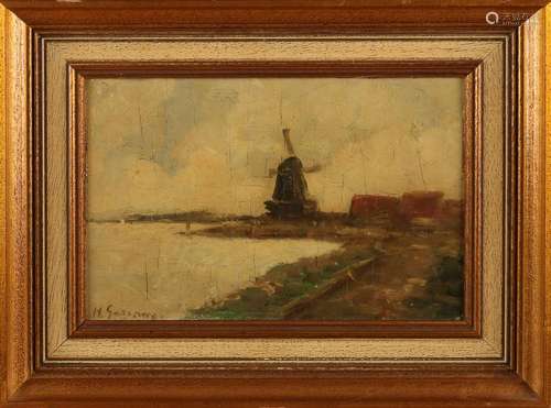 H. Gunneweg? Circa 1920. Dutch landscape with windmill.