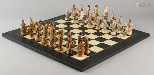 Japanese chess with imitation ivory. Wooden chessboard.