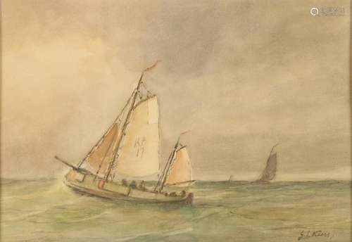 G. L. Kiers. 1838 - 1916. Katwijkse flatboat on the