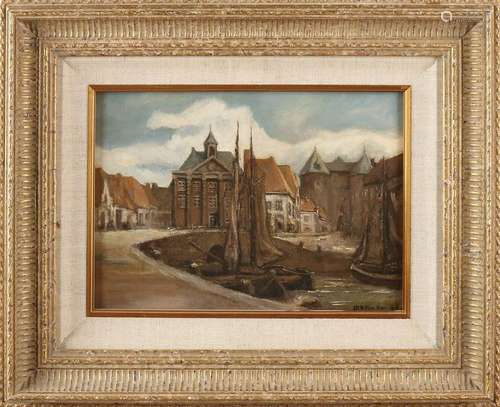 Unclear signed. Circa 1920. Dutch school. Cityscape