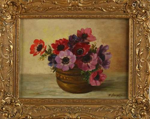 William Raaphorst. 1870 - 1963. Vase with anemones. Oil