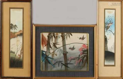 Three old Japanese watercolors. Signed. Landscapes with