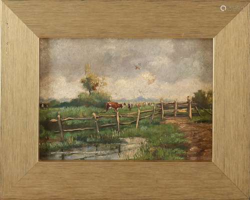 W. Raaphorst. 1870 - 1963. Weiland with cows. Oil paint