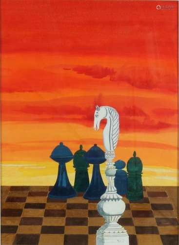 Aad van den Bosch. Chess Presentation. Gouache on