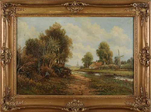 J. ten Cate. Circa 1920. Landscape with farmhouse,