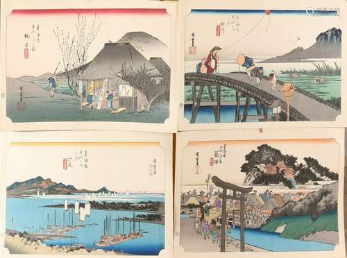 Four old / antique Japanese woodcuts with signature.