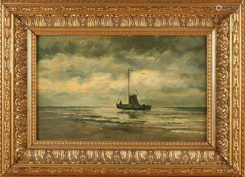 Unsigned. 20th century. Sailboat at branding. Oil paint