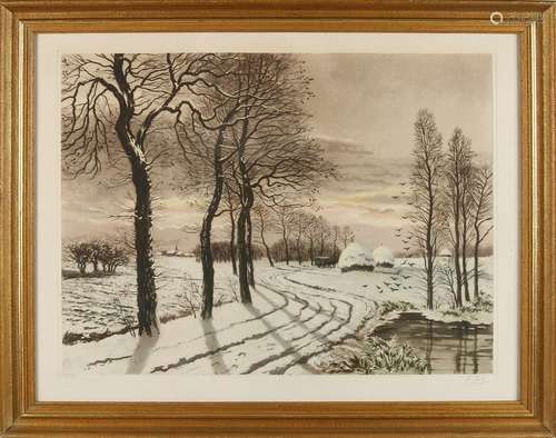 Frank Roth. Colored etching. German School. Winter