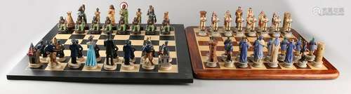 Two chess games. One time set U.S.A. versus Indians.