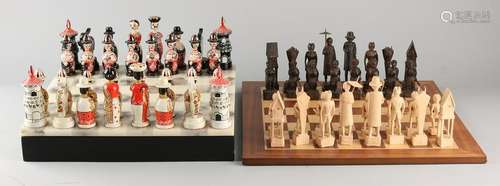 Two chess games. One time Sri Lanka, painted wooden