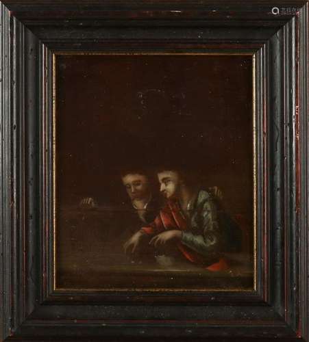 Unclear. 17th century. Two figures on basket. Oil paint