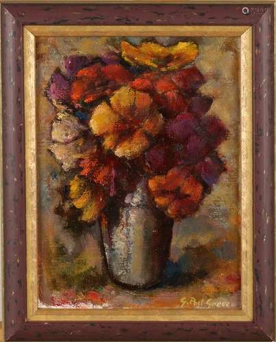 G. Post-Greve. 1913 - 1990. Vase with Flowers. Oil on