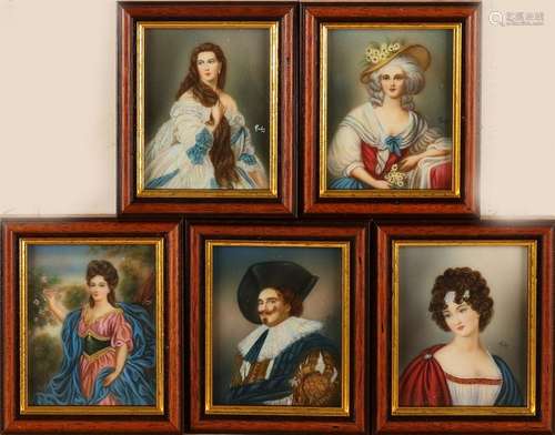 Five old miniature portraits list. 20th century. Size: