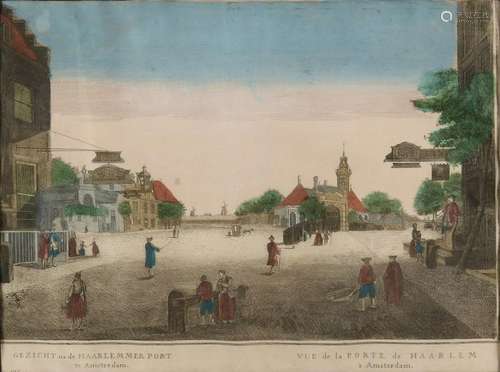 18th Century hand colored engraving. Haarlemmer port.