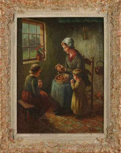 H. van Leeuwen. Circa 1930. Farmers family at home. Oil