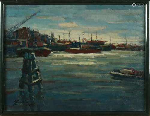 J. Hendriks. 1980. Havengezicht. Oil on linen. Size: 40