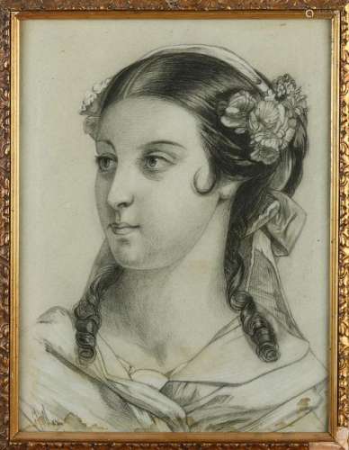 J. Maris. 19th century. Southern European lady. Drawing