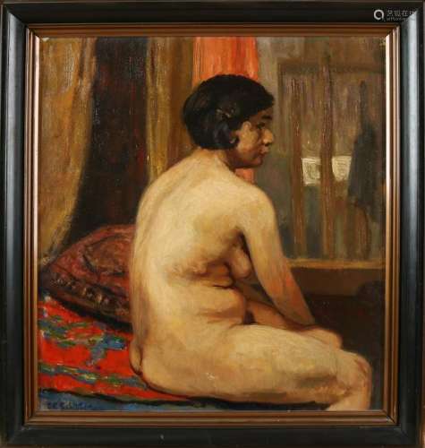 Carl Eberhard Schlüter. 1886 - 1973. Female nude. Oil