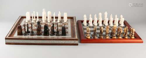 Two chess games. One time Turkey with imitation ivory