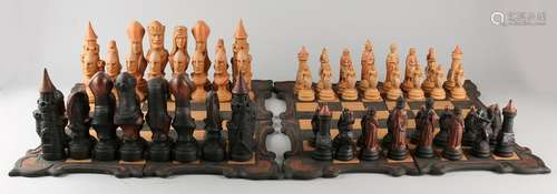 Two terracotta (clay molding) chess games. With