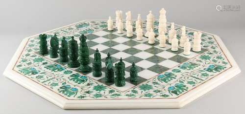 Camel Legs chess with marble inlaid chessboard.