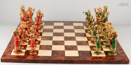 Indian legs handpainted chess + walnut chessboard.