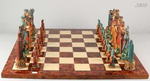 Large ceramic chess with medieval English characters.