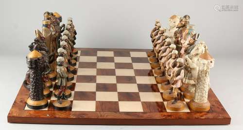 Great Italian polychrome wood carved chess with burl