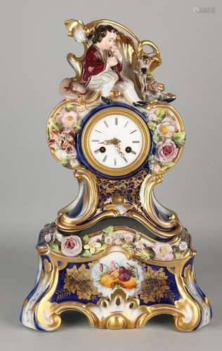 Antique French two-piece porcelain console clock with