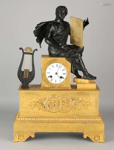 Large bronze French Empire ormolu mantel clock. 19th