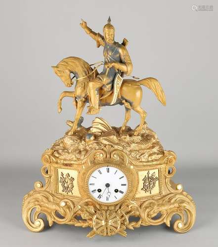 French Gilt bronze mantle clock with knights on