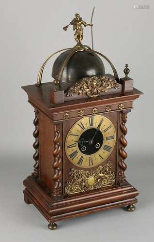 Antique French walnut table clock with bronze fittings