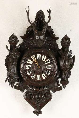 Large 19th century French oak stabbed clock with