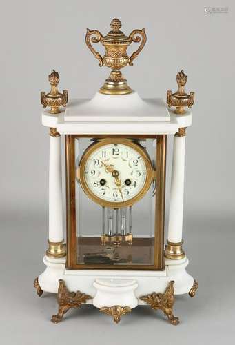 Antique French Carrera marble glass clock with gilt