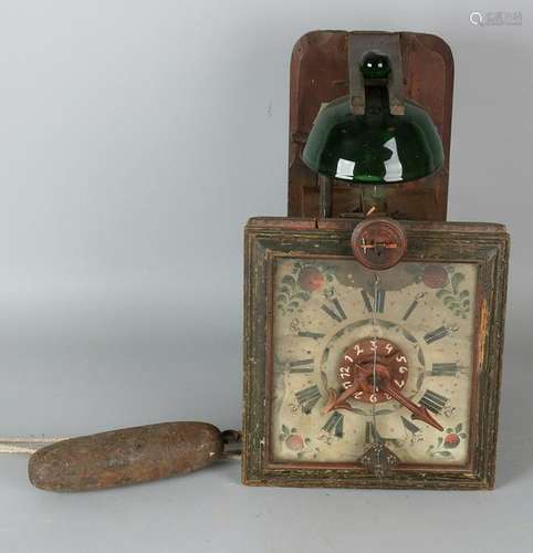 Early German Black Forest clock with wooden gears,