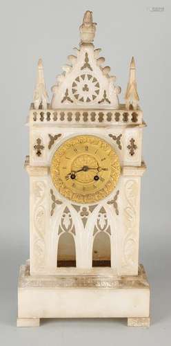 Charles Dix alabaster Neo Gothic French mantel clock