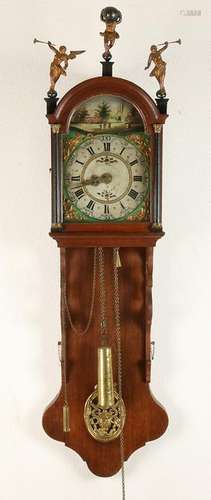 19th Century oak Frisian clock with alarm and beautiful