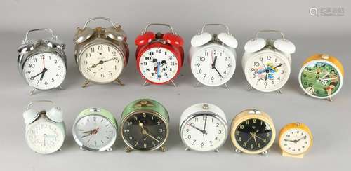 Twelve old alarm clocks. Divers. 20th century. Size